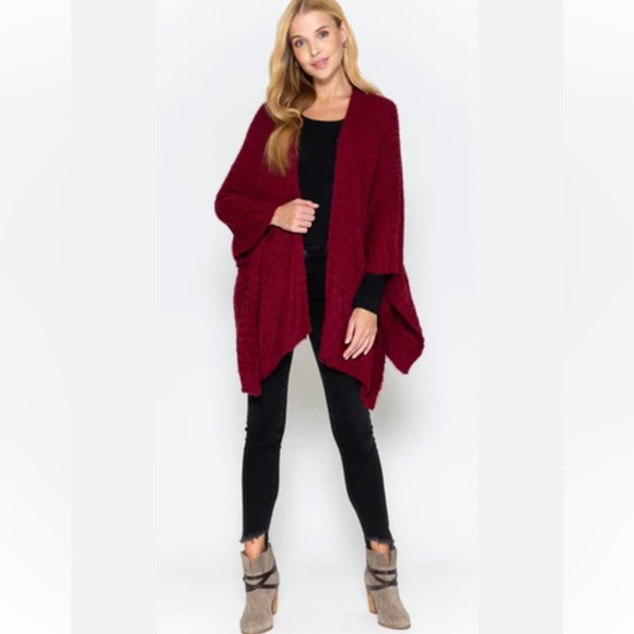 &Merci Oversized Red- Burgundy Cardigan Knitted Sweater 3/4 Sleeves Size S/M - Picture 5 of 16
